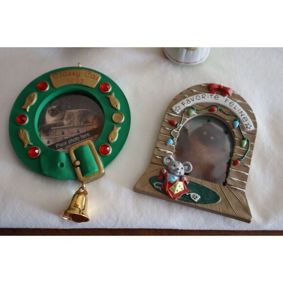 Lot Of 5 Hallmark Cat Kitty Feline Ornaments Picture Frame Sail Boat Basket - Picture 2 of 15